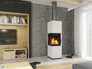 Sálavý kachlový krb Hein Harmony L velkoformátové bílé kachle